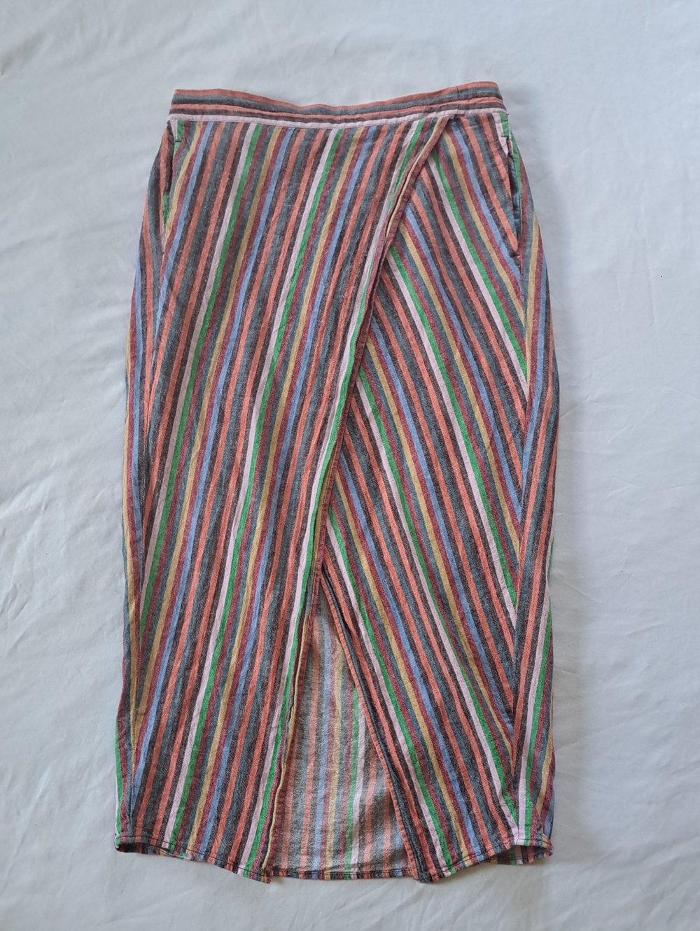 Madewell Funky Boho Linen Cotton Blend Overlay Skirt In Rainbow Stripe Size M